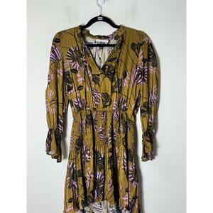 Karlie Gold Lavendar Long Sleeve Smocked Mini Dress Sz S